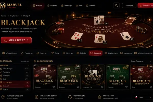 Marvel Casino blackjack i gry karciane w lobby kasyna