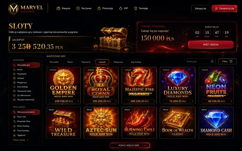 Marvel Casino sekcja slotów z automatami online i filtrem gier