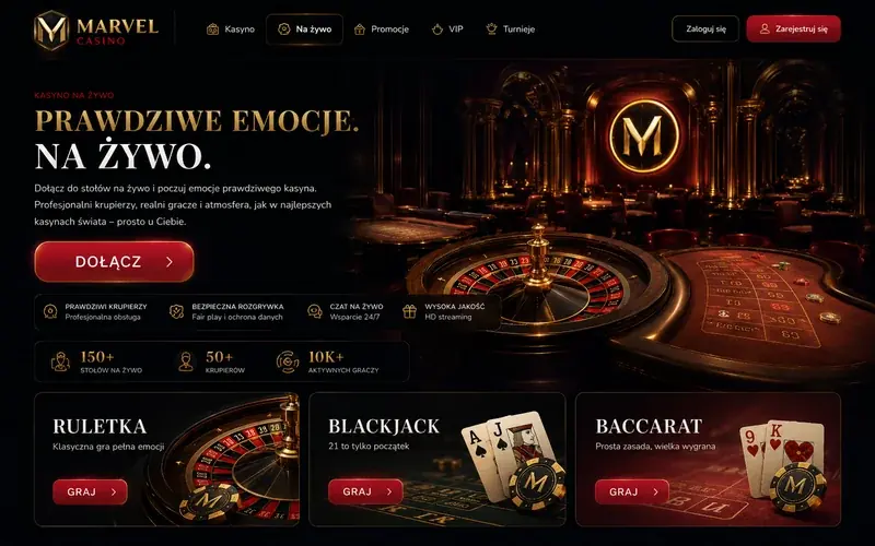 Marvel Casino live casino z ruletką i stołami na żywo