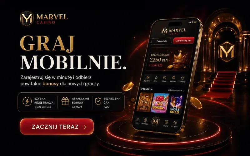 Marvel Casino gra mobilna z ekranem telefonu i bonusem powitalnym
