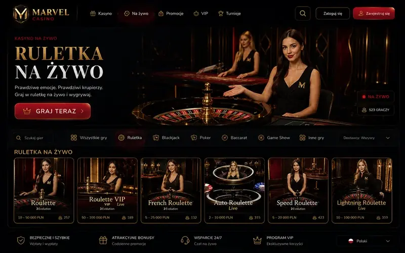 Marvel Casino ruletka na żywo z profesjonalnym krupierem