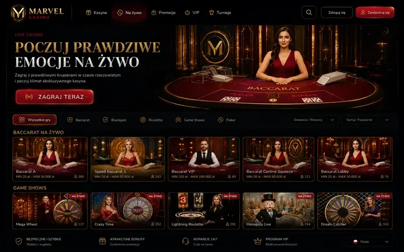 Marvel Casino blackjack na żywo i karty live casino